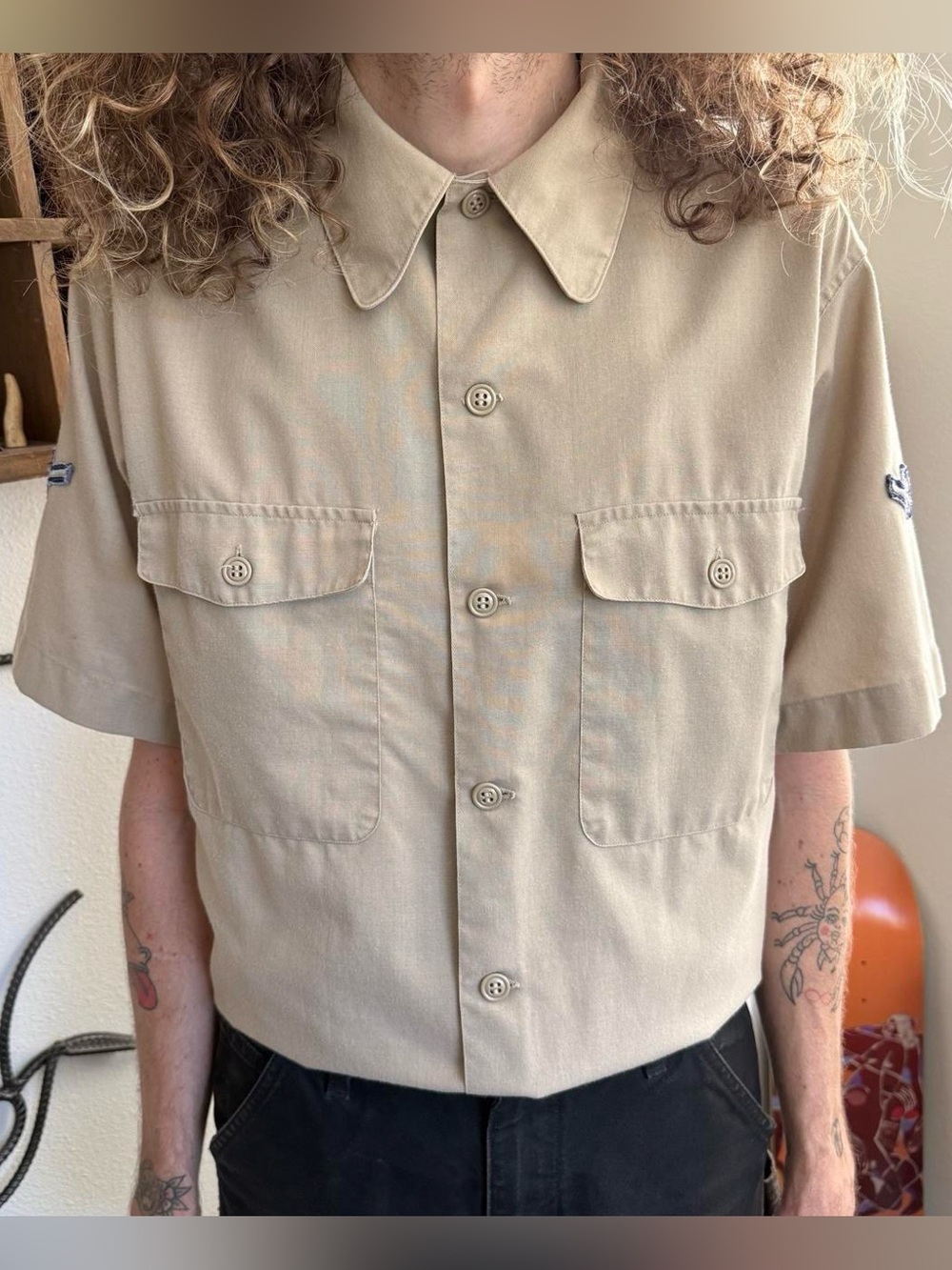Vintage 60's US Air Force Military Tan Uniform Utility Shirt ~ Size XL